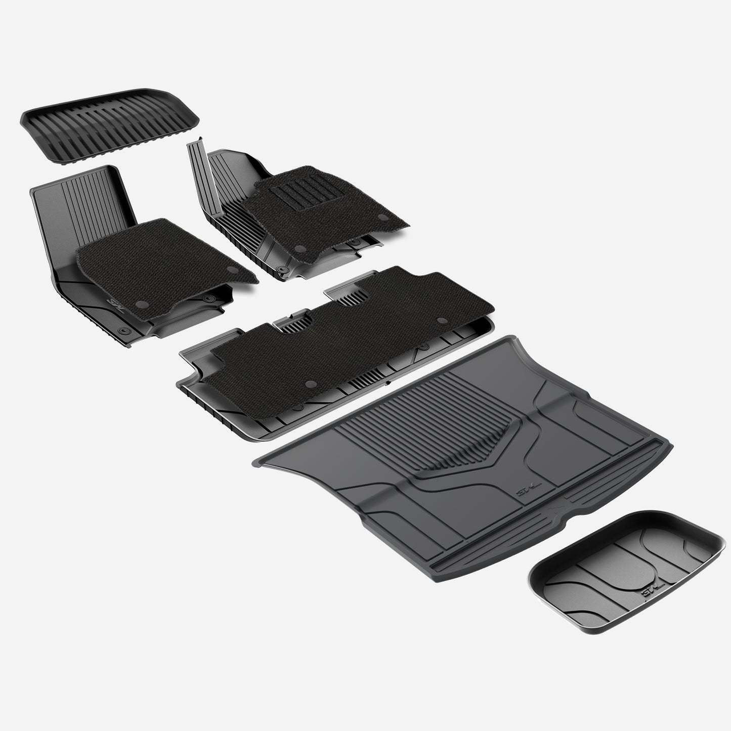 3W Right Hand Drive Tesla Model Y(2021-2024) TPE All Weather Double layer Floor mats+Front Trunk Mat + Rear Storage Mat + Rear Trunk Mat UKCA quality certification