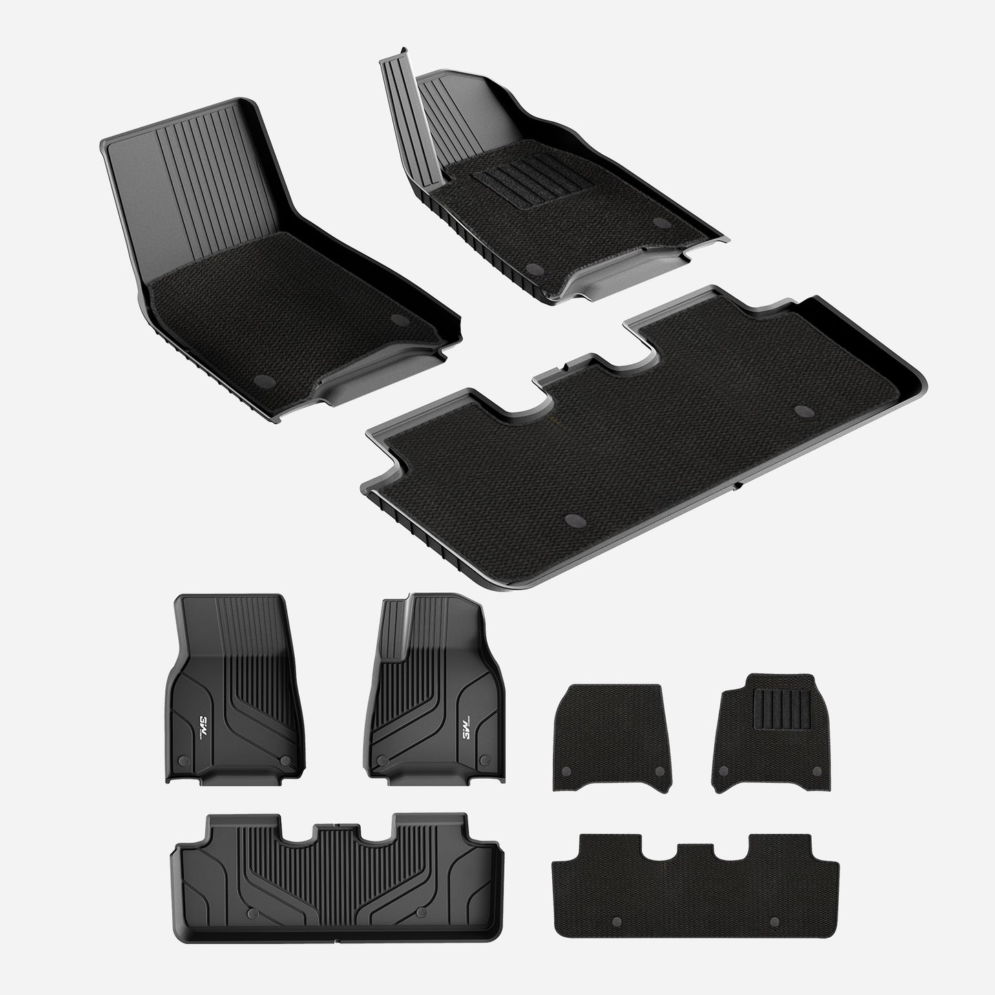 3W Right Hand Drive Tesla Model Y(2021-2024) TPE All Weather Double layer Floor mats+Front Trunk Mat + Rear Storage Mat + Rear Trunk Mat UKCA quality certification
