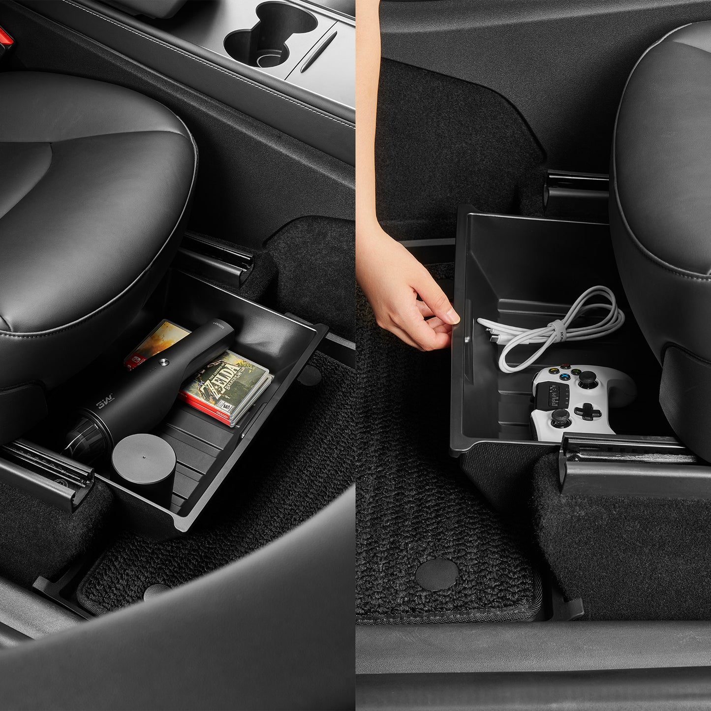 3W TPE All Weather Custom storage box set Tesla Model Y 8PCS Rear Trunk Storage Bins Side Box +under seat drawer+garbage can