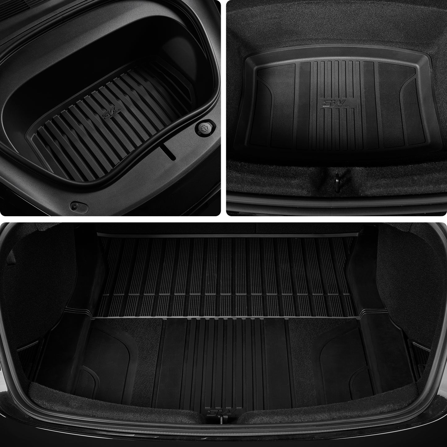 3W Tesla New Model 3 2024 Highland TPE Boot Liner Mat Sets,Front Trunk Mat+Boot liner+Rear Trunk Mat