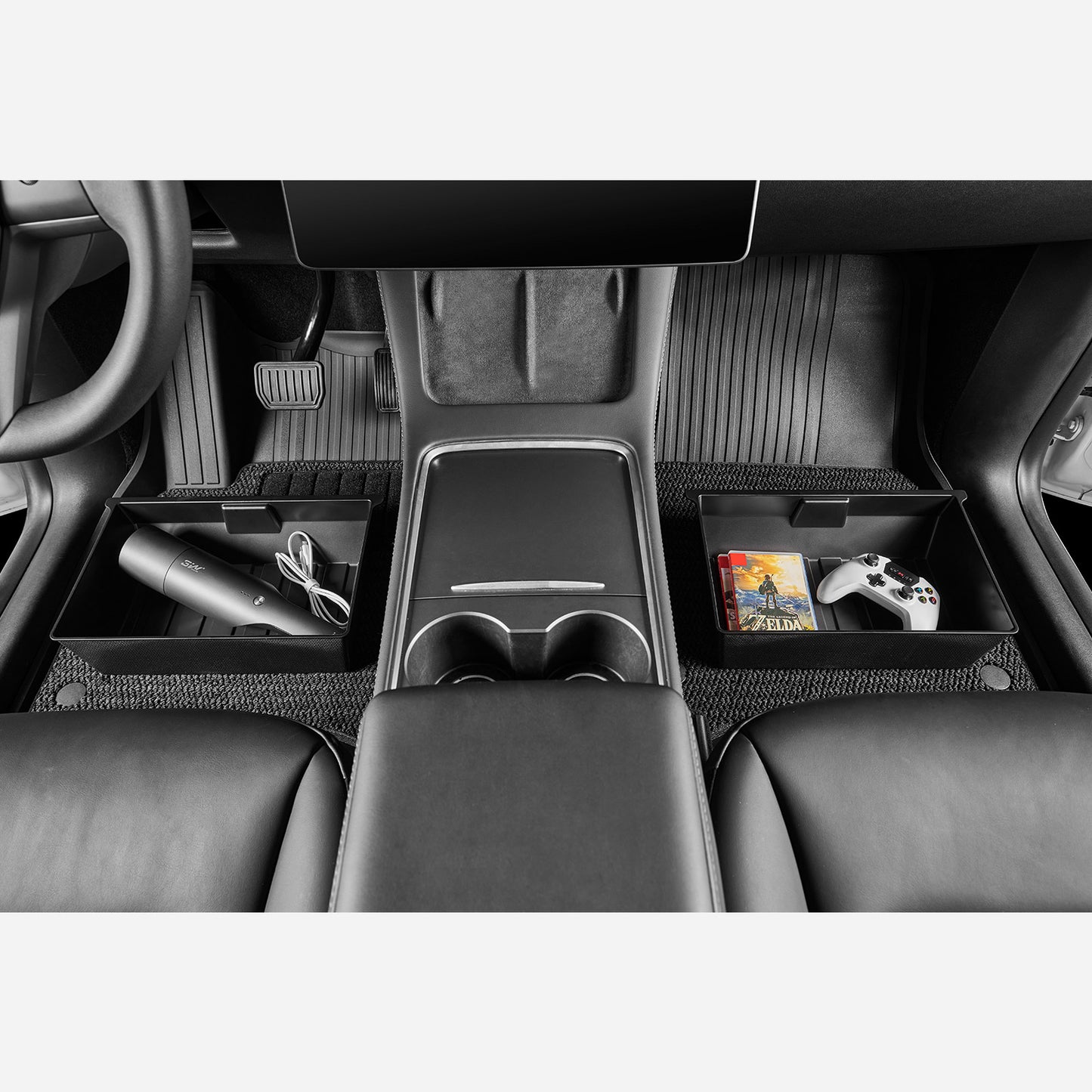 3W TPE All Weather Custom storage box set Tesla Model Y 8PCS Rear Trunk Storage Bins Side Box +under seat drawer+garbage can