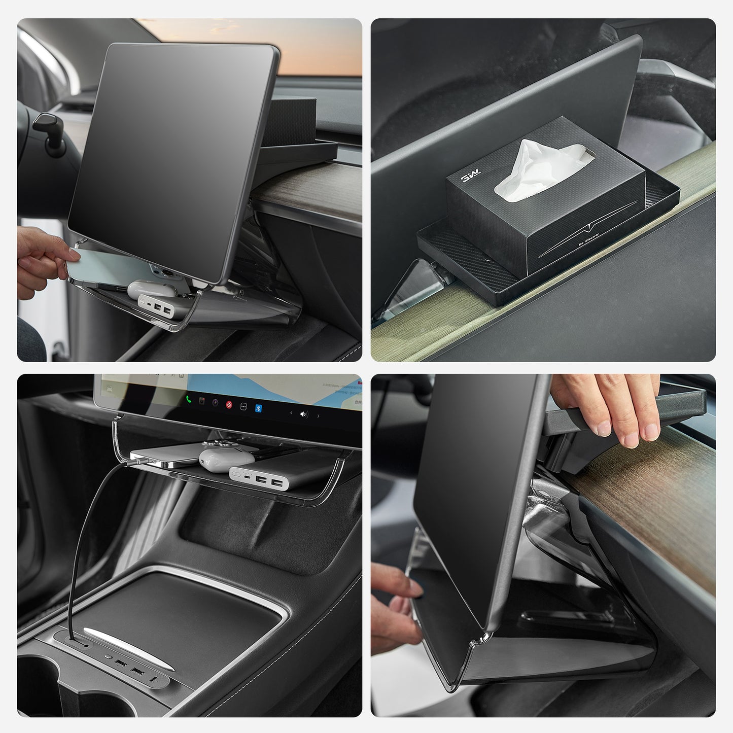 3W Custom Expanded screen storage space for Tesla Model Y / Model 3,non-slip storage, White