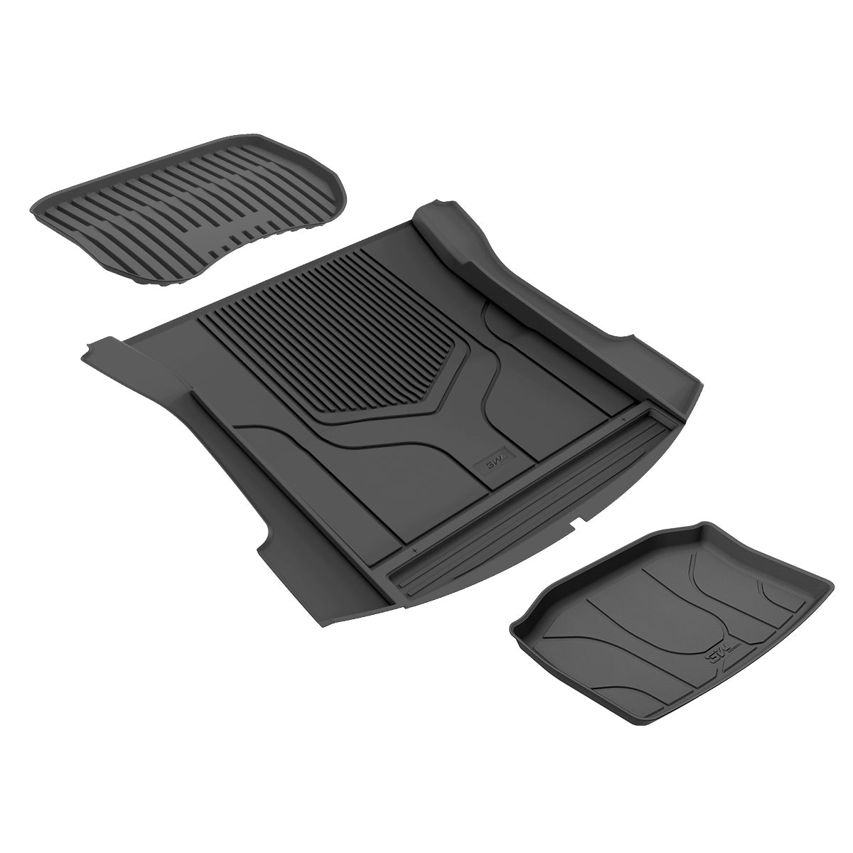3W Tesla Model 3 TPE Trunk Cargo Liner Mat Sets,Front Trunk Mat + Trunk Mat+ Rear Trunk Mat
