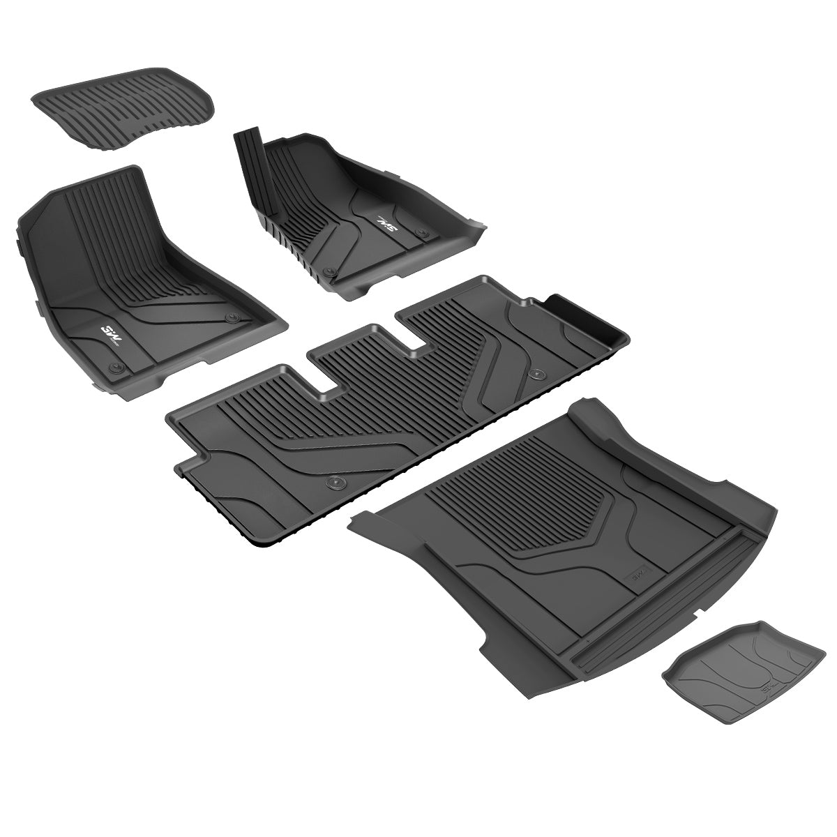 3W Right Hand Drive Tesla Model 3(2021-2023) TPE All Weather Custom Fit Floor+Front Trunk Mat + Rear Storage Mat + Rear Trunk Mat UKCA quality certification,Waterproof anti-slip easy to clean