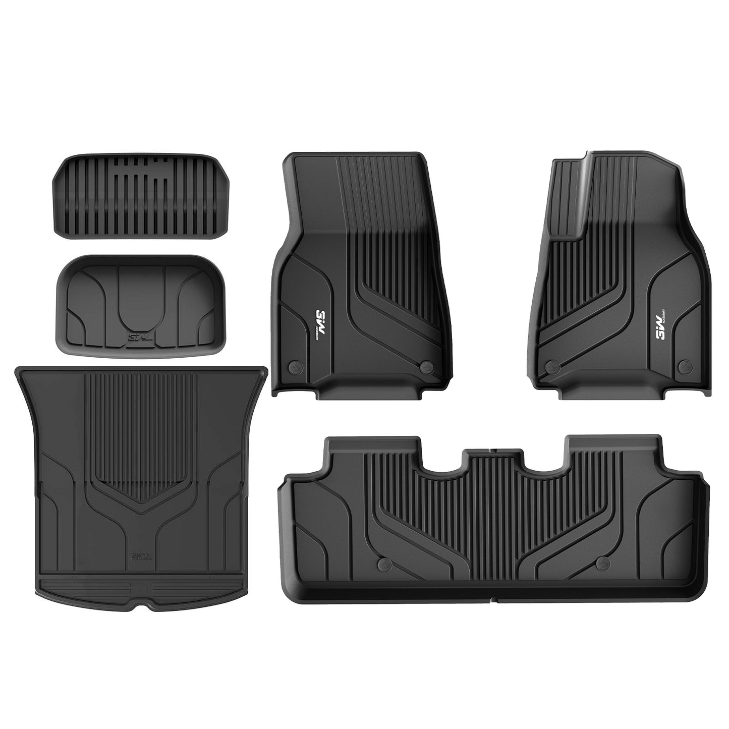 3W Right Hand Drive Tesla Model Y(2021-2024) TPE All Weather Custom Fit Floor+Front Trunk Mat + Rear Storage Mat + Rear Trunk Mat UKCA quality certification,Waterproof anti-slip easy to clean