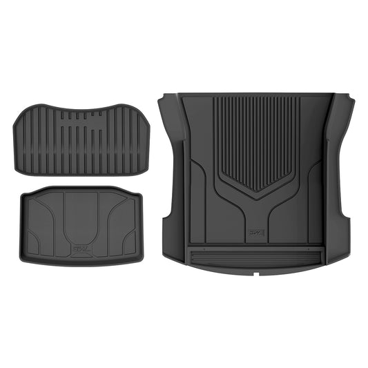 3W Tesla Model 3 TPE Trunk Cargo Liner Mat Sets，Front Trunk Mat + Trunk Mat+ Rear Trunk Mat